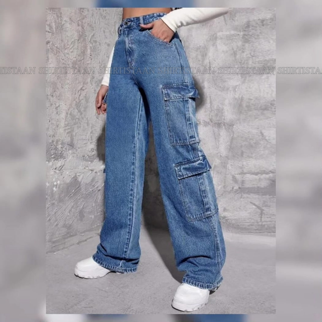 MID BLUE CARGO JEANS