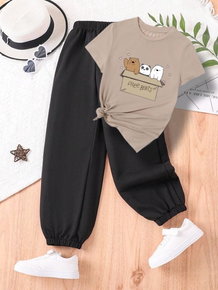 FREE BEAR CREAM TEE WITH BLACK TROUSER