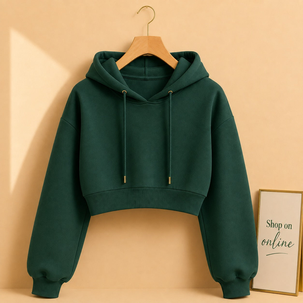 Basic Bottle Green Crop Hoodie