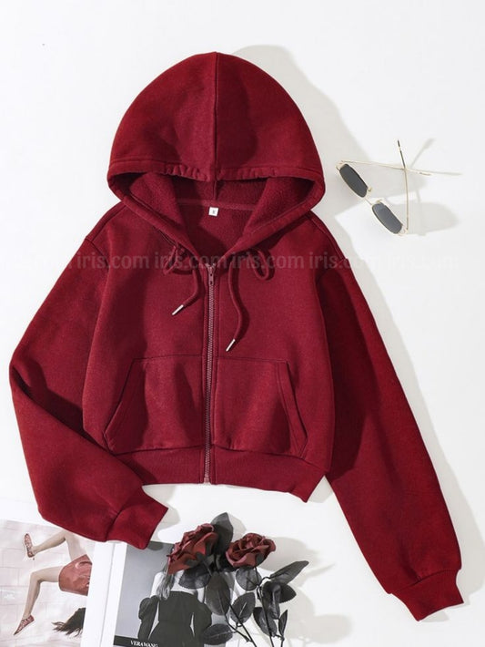 BASIC MAROON CROP ZIPPER HOOD