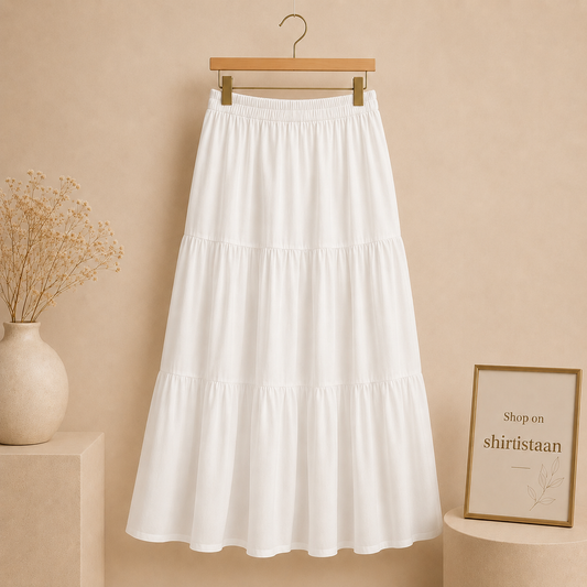 White 3 Tier Twill Skirt