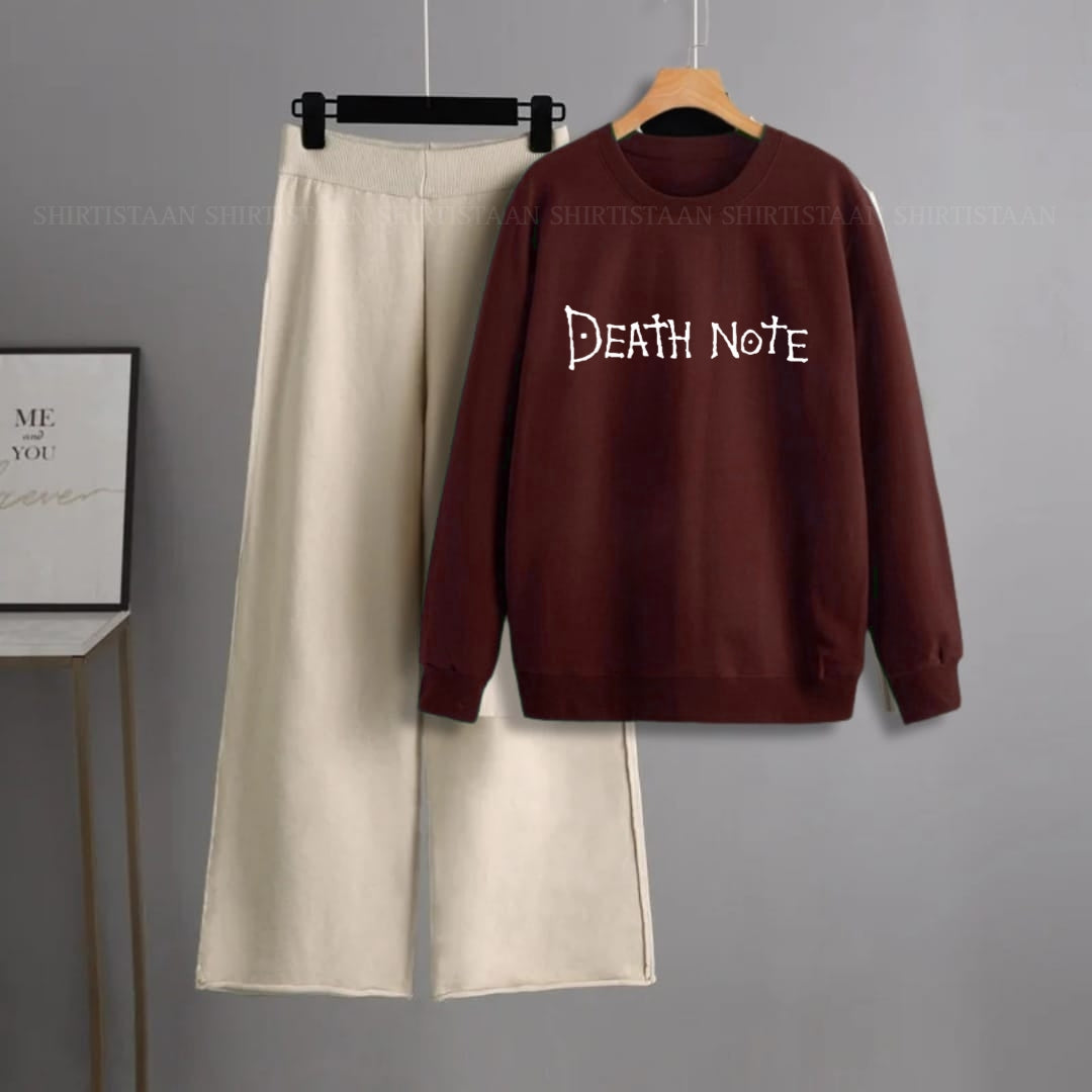 MAROON SWEATSHIRT DEATH NOTE WITH BEIGE FLAPPER