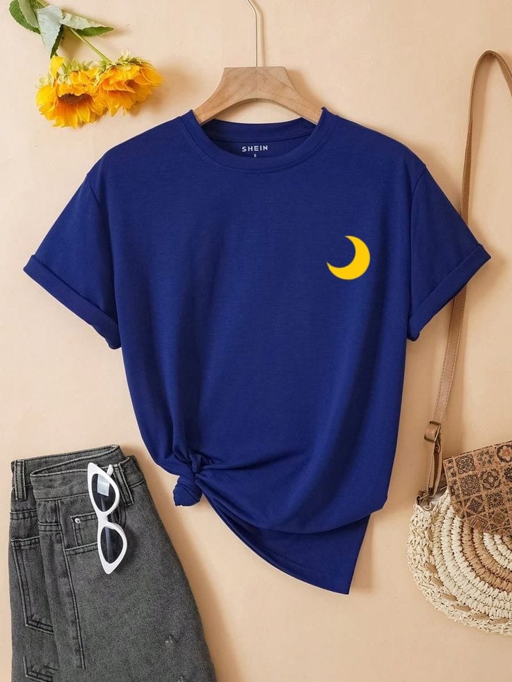 YELLOW MOON ON ROYAL BLUE TEE