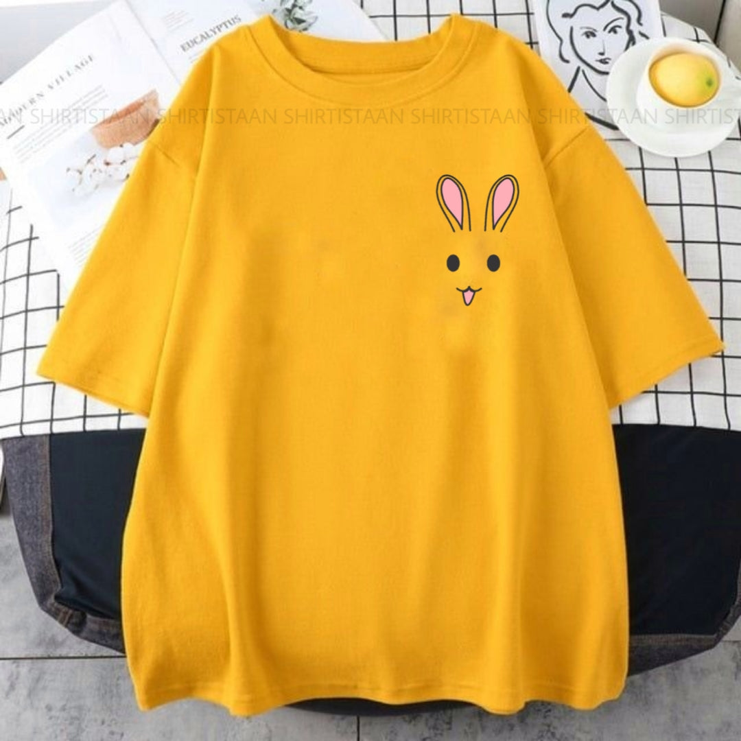 YELLOW TEE CUTE RABBIT ON POCKET