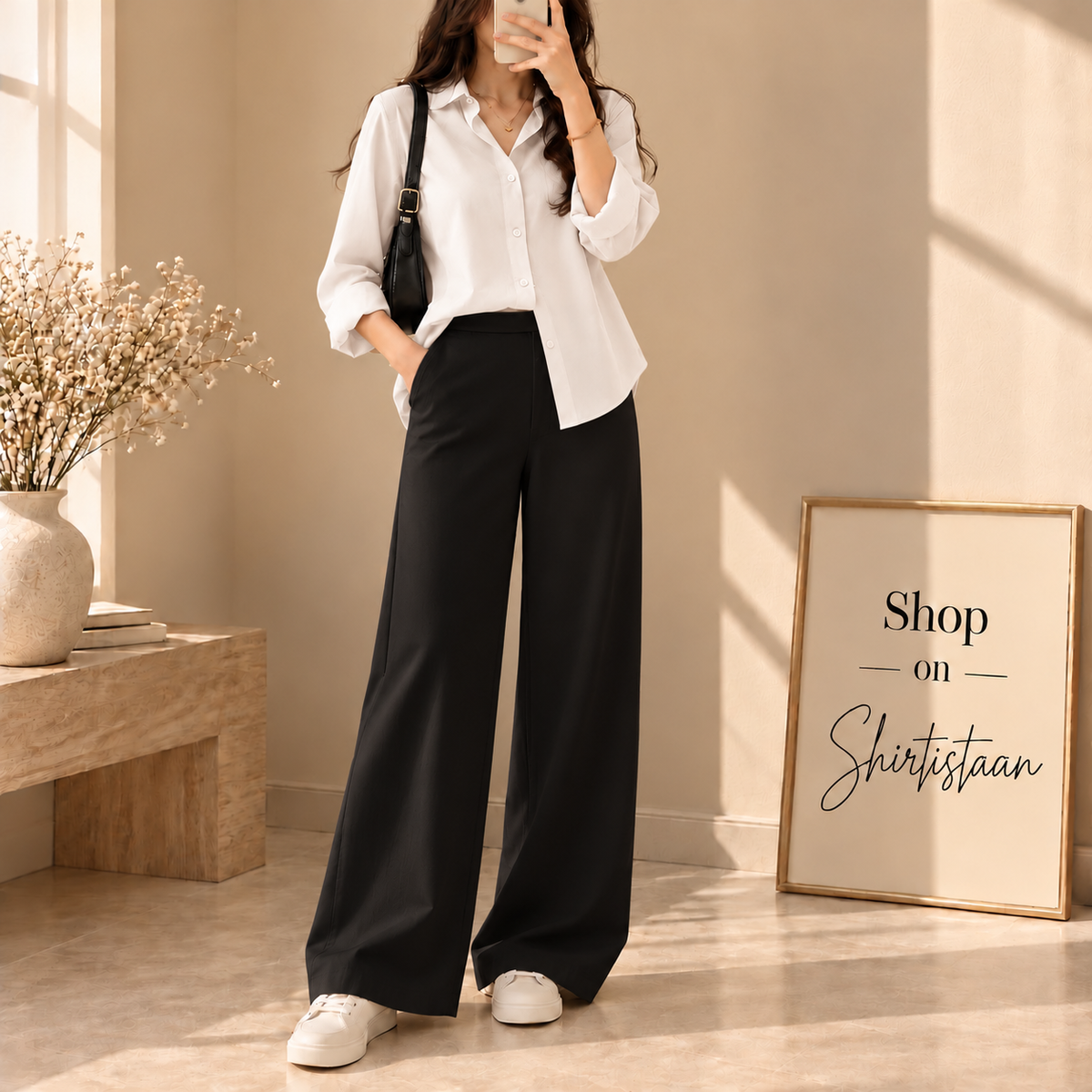 OFF WHITE BUTTON DOWN SHIRT WITH BLACK FLAPPER