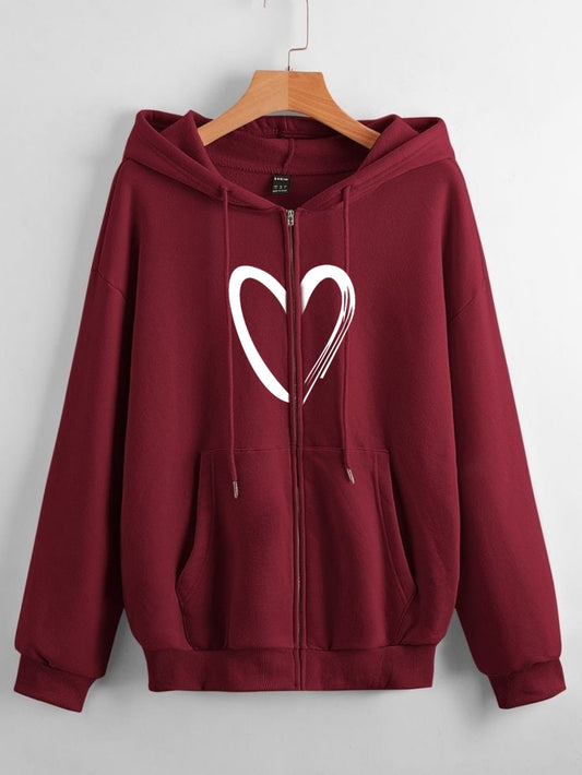 MAROON ZIPPER HOOD BIG SHREDDED HEART