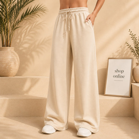 Basic Beige Wide Leg Trouser