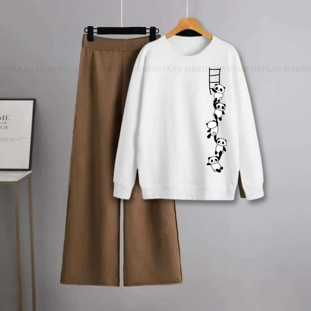 WHITE SWEATSHIRT PANDA LADDER WITH BROWN FLAPPER