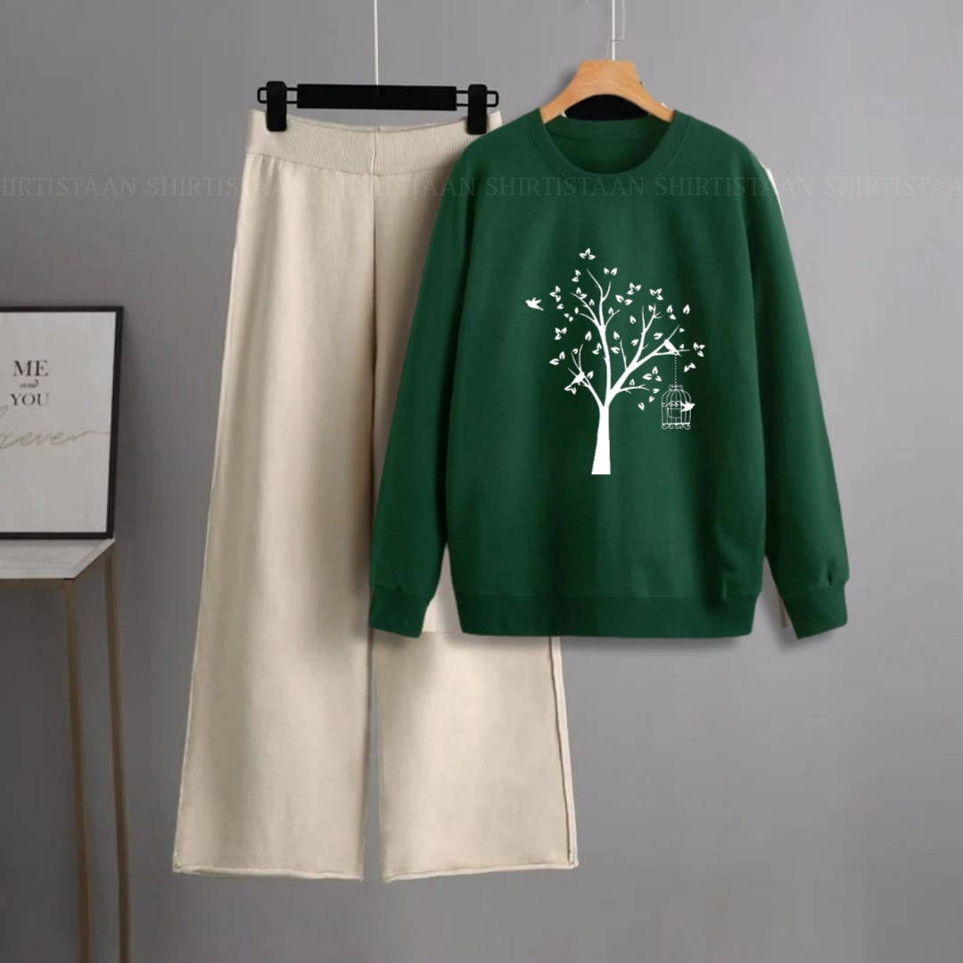 BOTTLE GREEN SWEATSHIRT NEW TREE WITH BEIGE FLAPPER