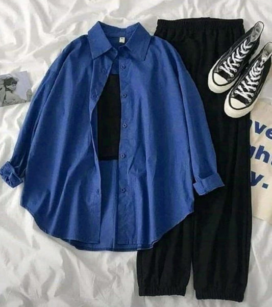 ROYAL BLUE BUTTON DOWN SHIRT WITH BLACK INNER TEE