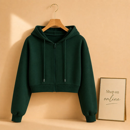 Basic Bottle Green Crop Zipper