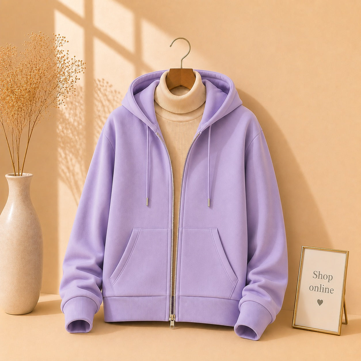 Basic lilac Zipper with Beige Ribknit Highneck