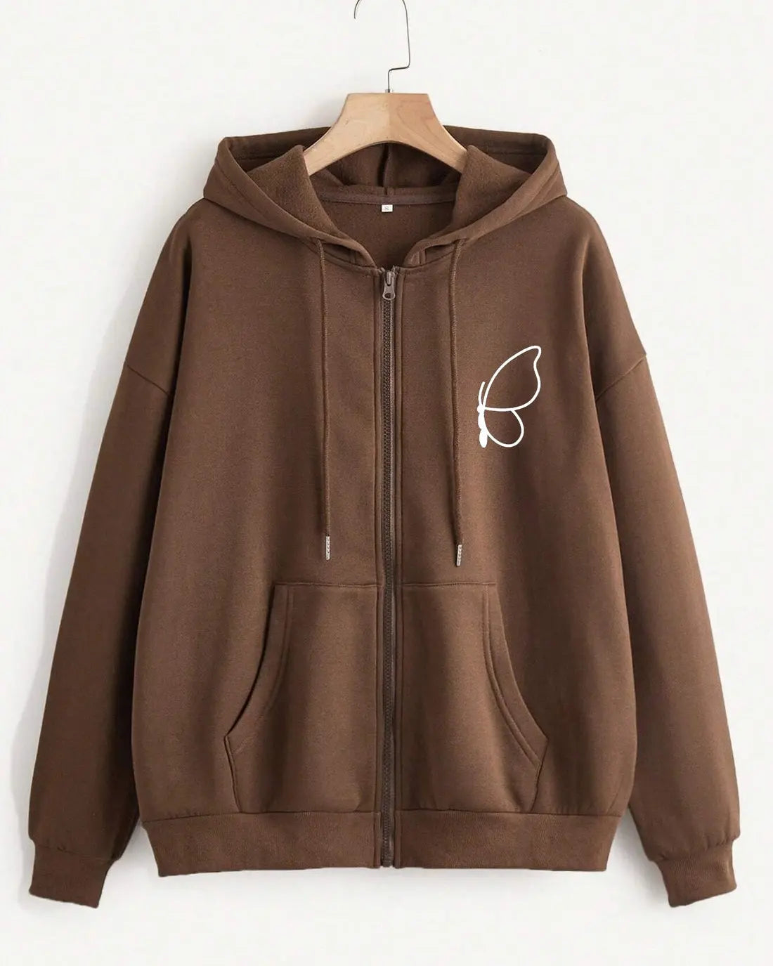 BROWN ZIPPER HOOD TILT BUTTERFLY ON POCKET