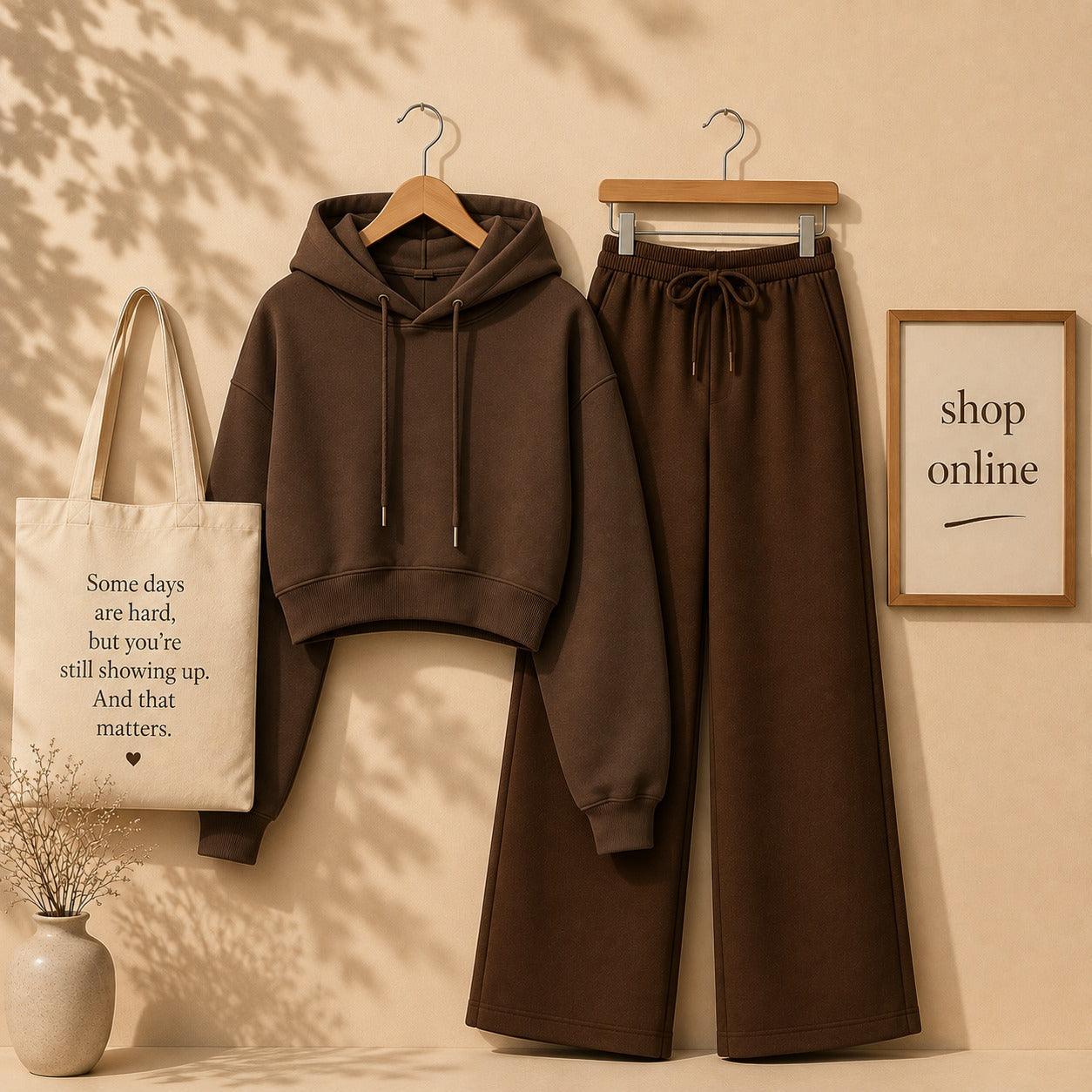 Basic Brown Crop Hoodie with Brown Flapper