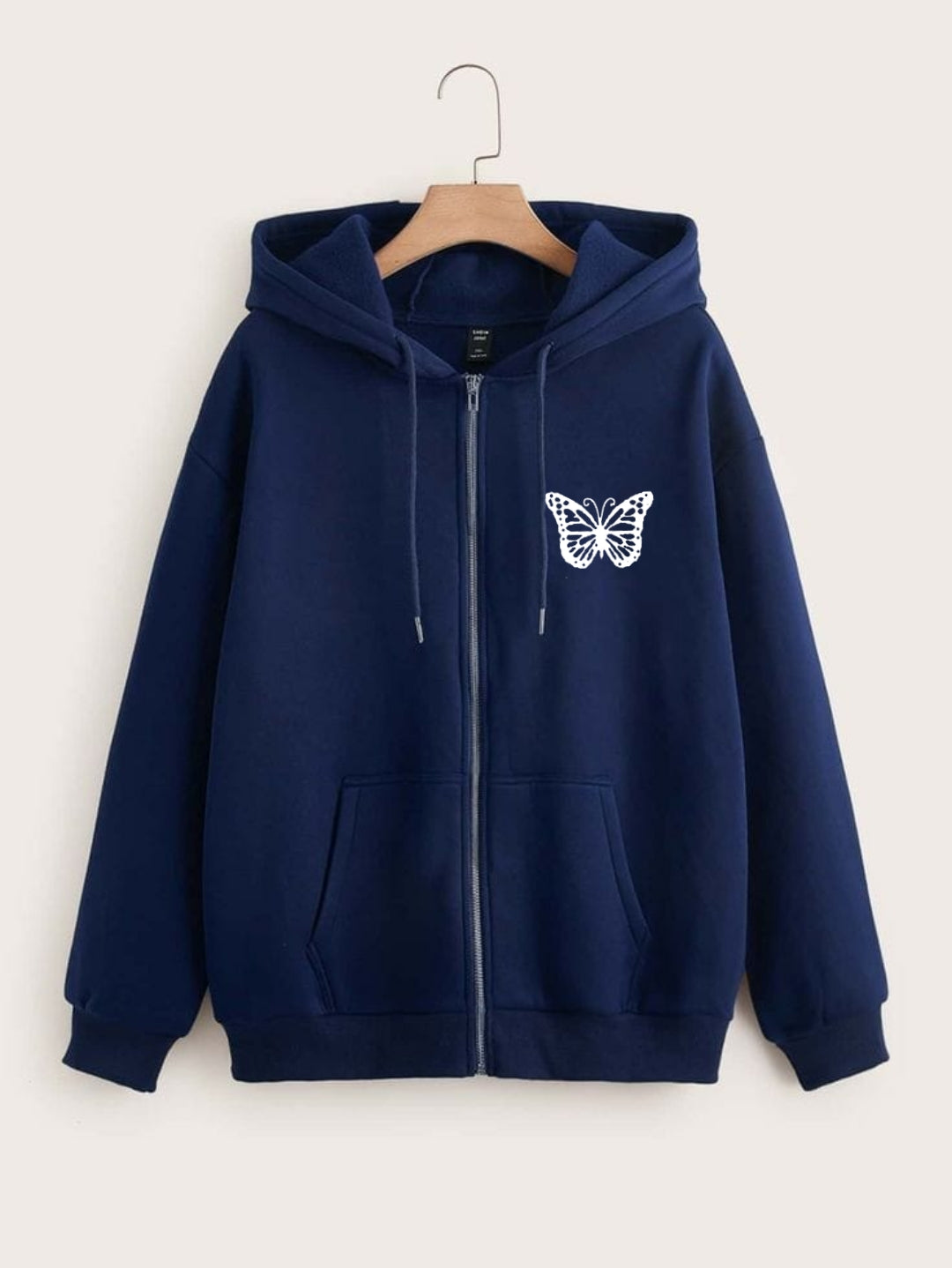 NAVY BLUE ZIPPER HOOD POCKET BUTTERFLY