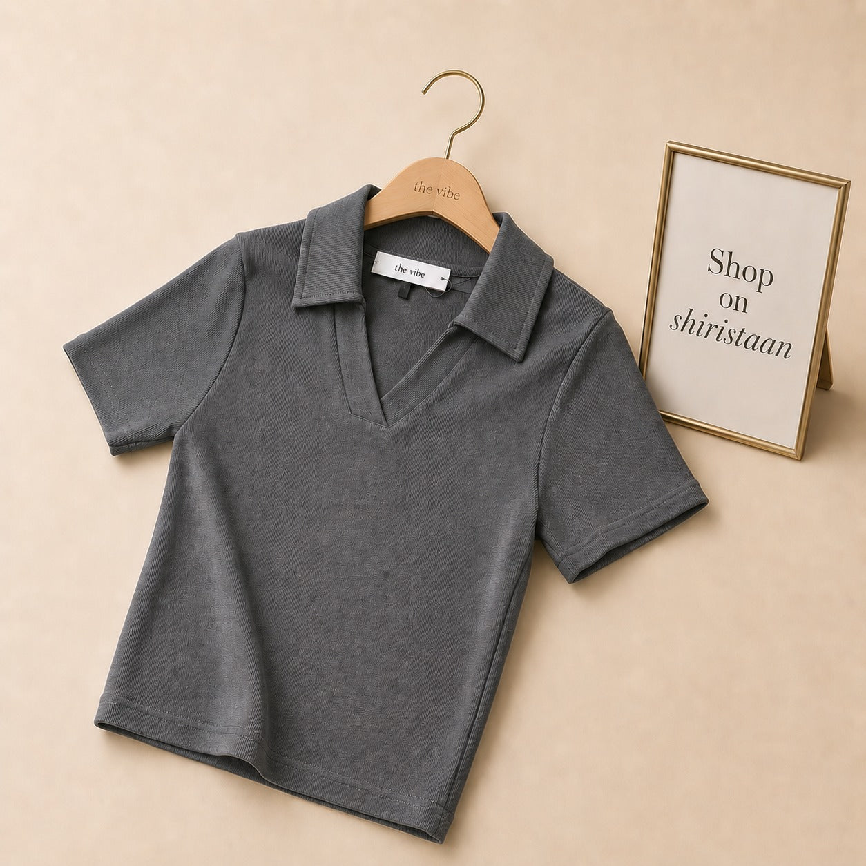 Solid Rib Knit Crop Polo