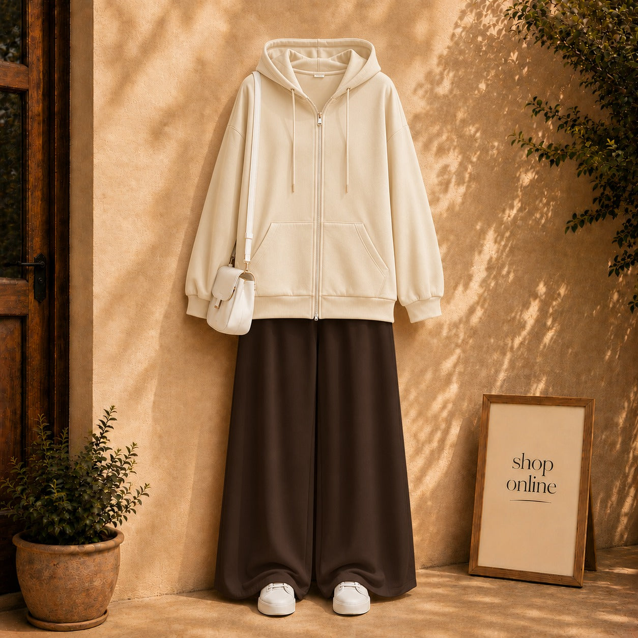 Beige Zipper with Brown Flapper