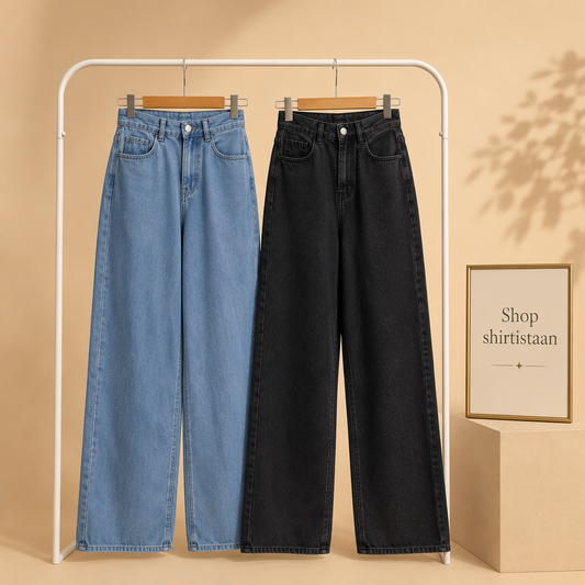 PACK OF 2 WIDE LEG JEANS SKY BLUE AND BLACK JEANS
