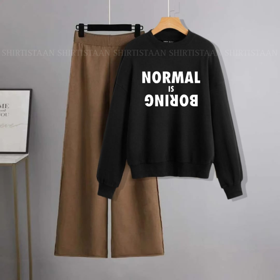 BLACK SWEATSHIRT NORMAL IS BORING WITH BROWN FLAPPER