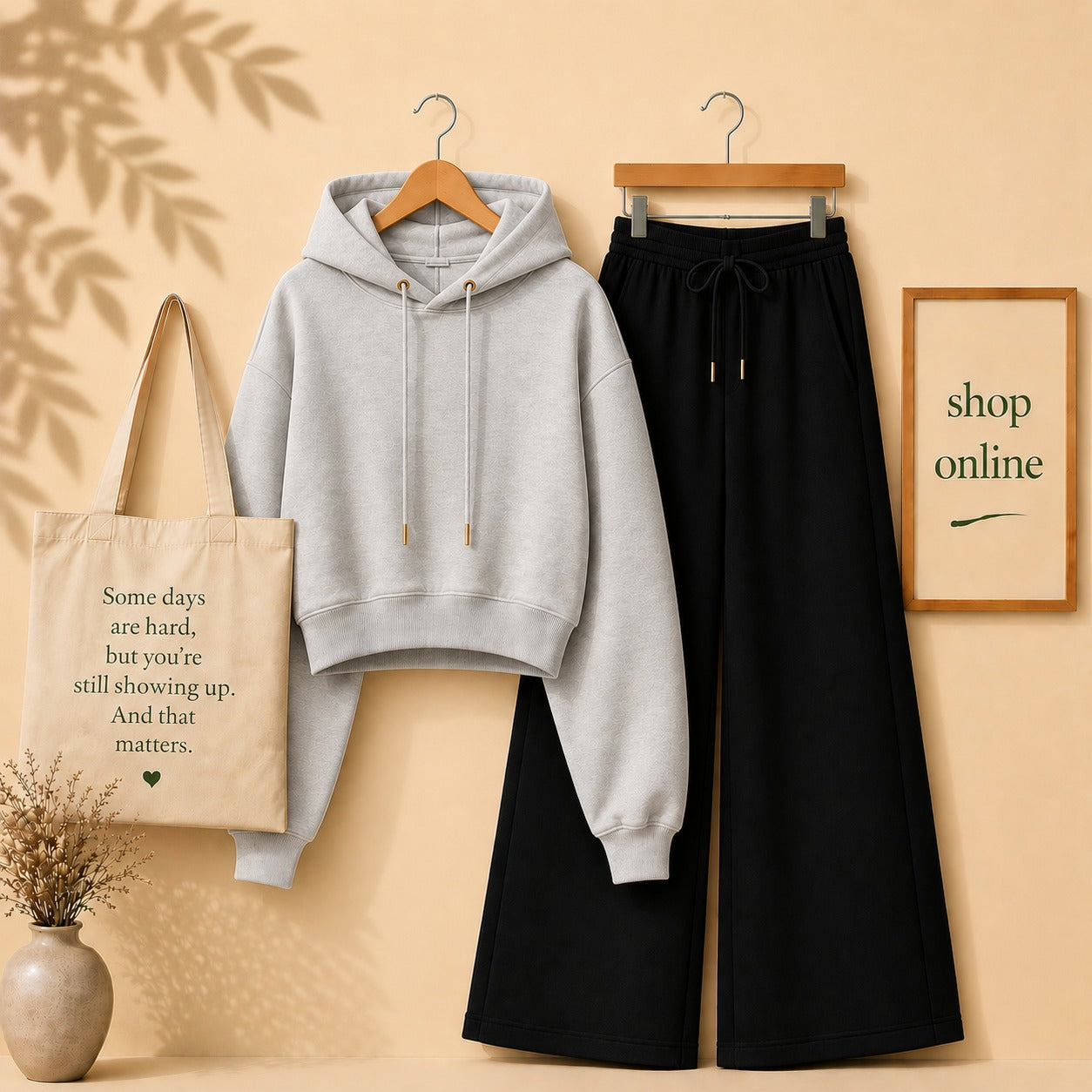 Basic Grey Crop Hoodie with Black Flapper