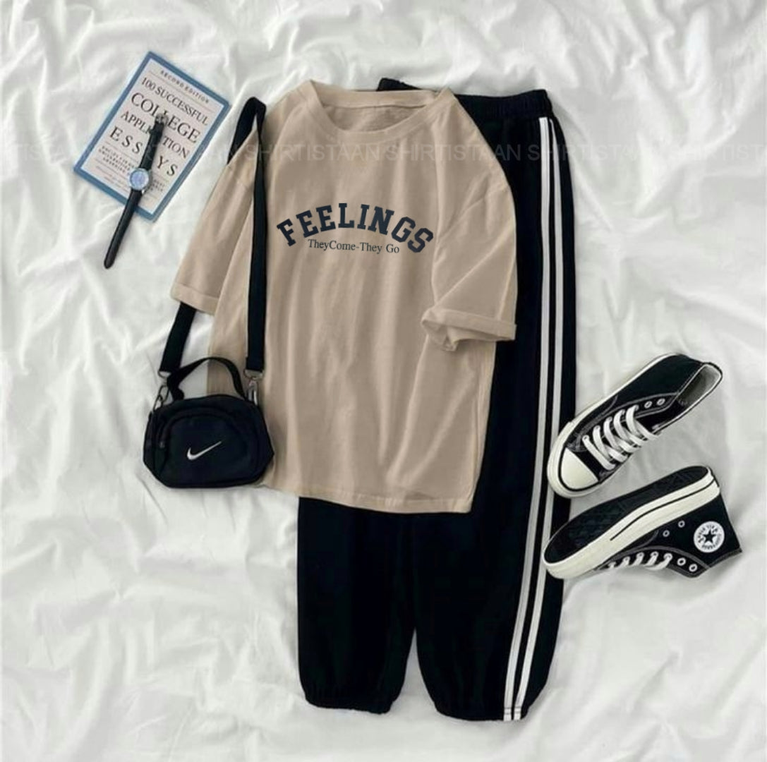 CREAM TEE FEELINGS WITH STRIPE TROUSER