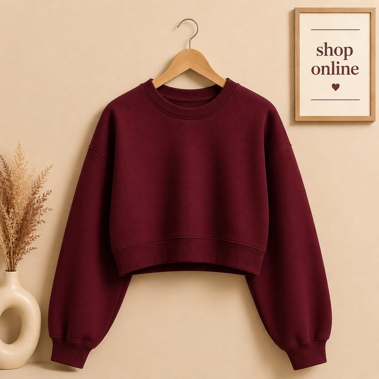 Basic Maroon Crop Sweatshirt