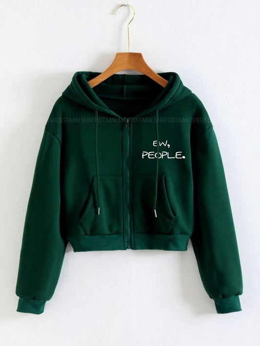 BOTTLE GREEN CROP ZIPPER HOOD EW PEOPLE ON POCKET