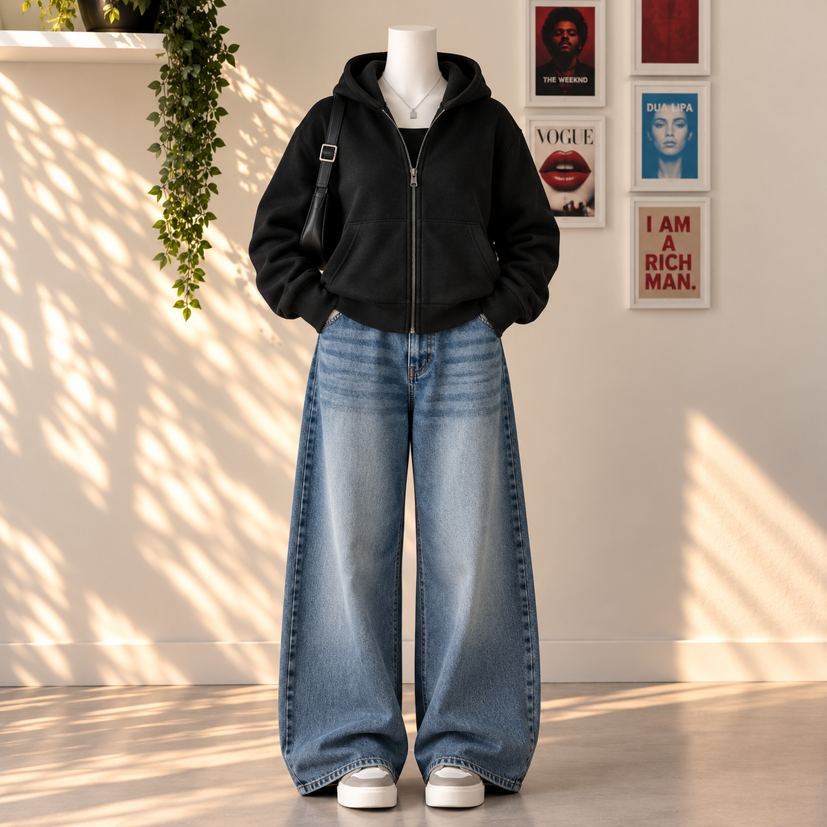 Black Zipper with Mud Blue Vintage Jeans