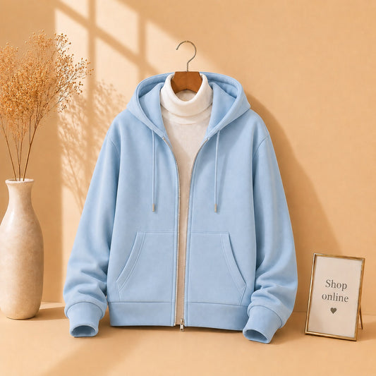 Basic Sky Blue Zipper with White Ribknit Highneck