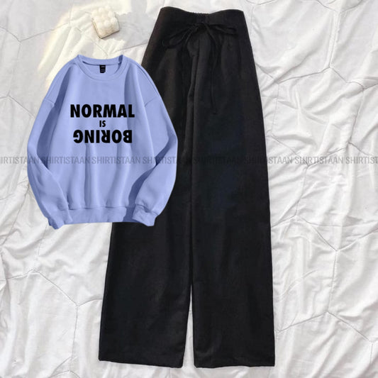 NORMAL IS BORING SKY BLUE SWEATSHIRT WITH BLACK FLAPPER