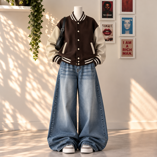 Brown Baseball with Mid Blue Vintage Jeans