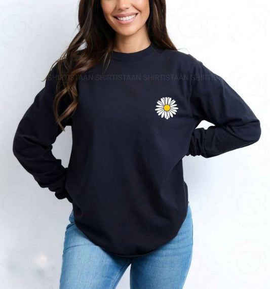 NAVY BLUE FULL SLEEVE TEE SUNFLOWER ON POCKET