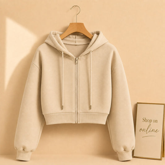 Basic Beige Crop Zipper