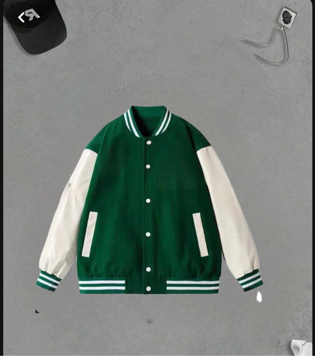 BOTTLE GREEN BASEBALL JACKET