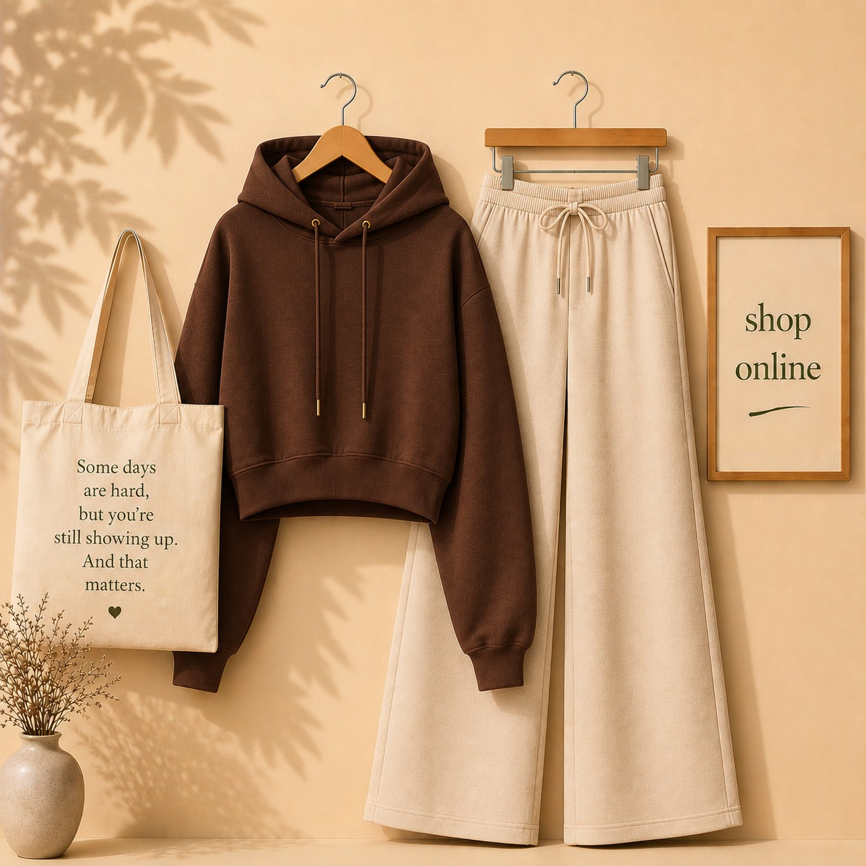 Basic Brown Crop Hoodie with Beige Flapper