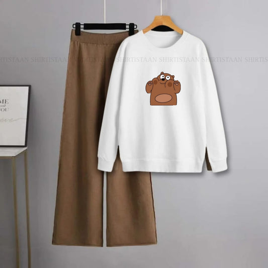 WHITE SWEATSHIRT BROWN BEAR WITH BROWN FLAPPER