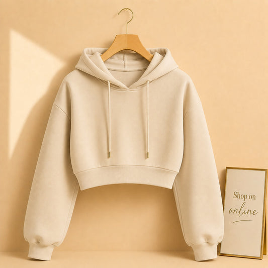Basic Beige Crop Hoodie