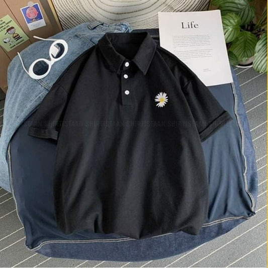 BLACK POLO SHIRT WITH SUNFLOWER POCKET