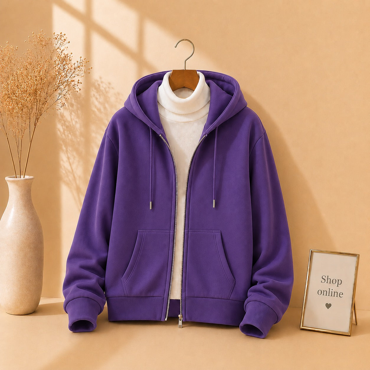 Basic Purple Zipper with White Ribknit Highneck