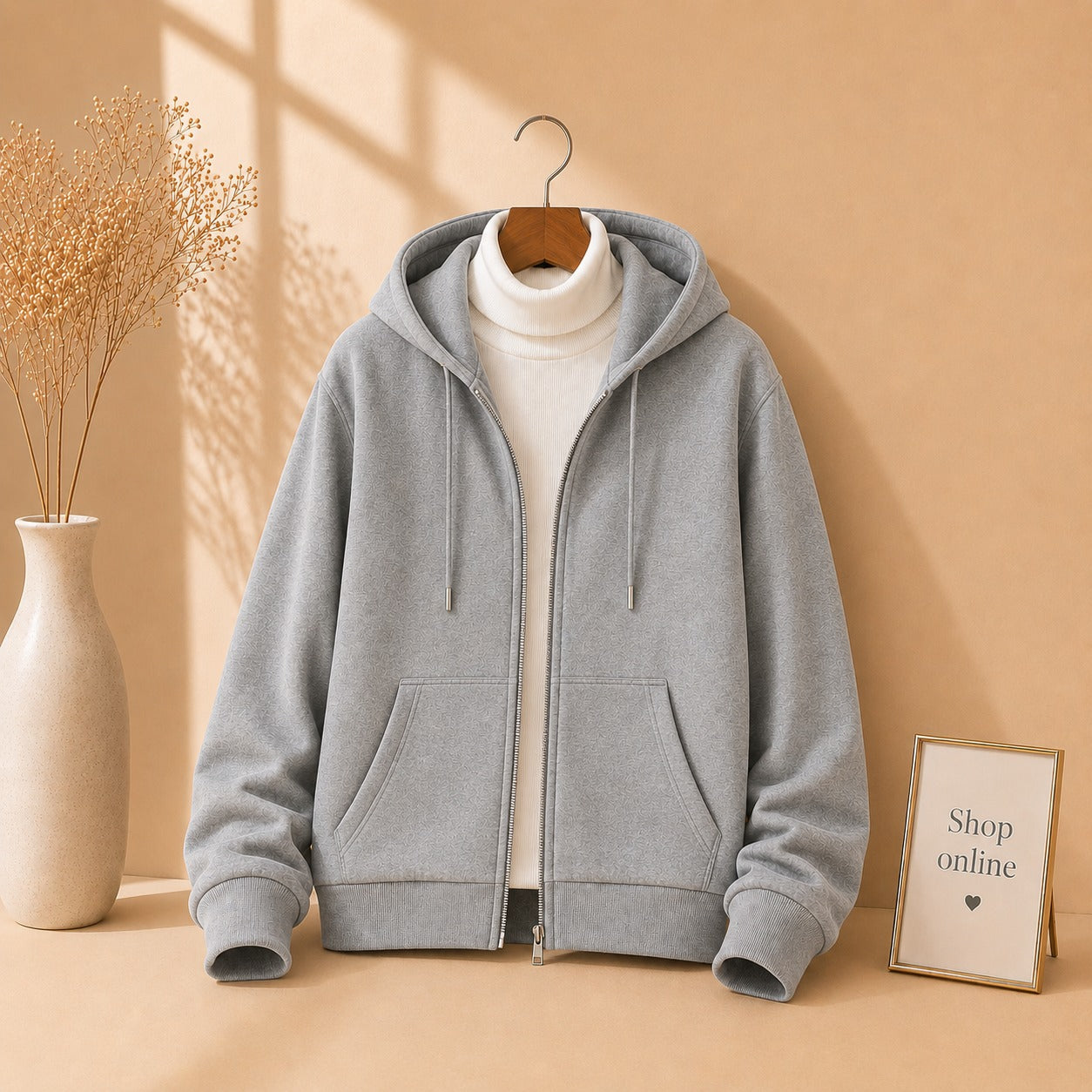 Basic Grey Zipper with White Ribknit Highneck