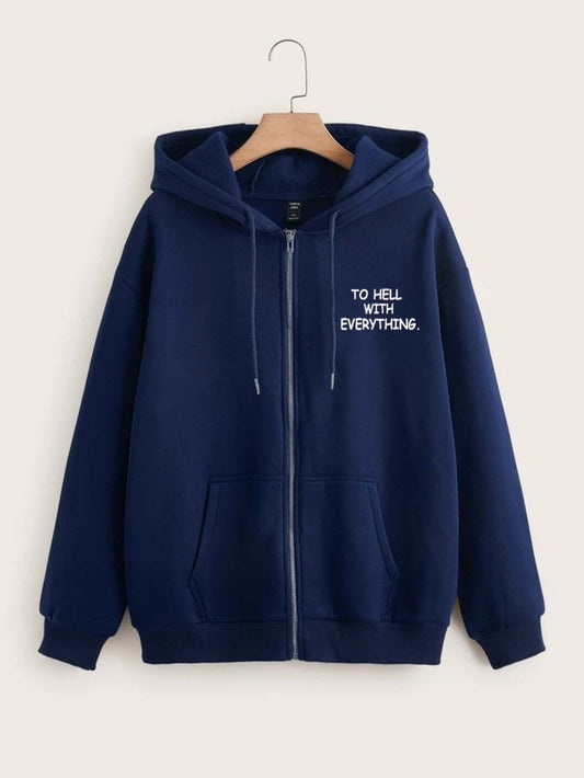 NAVY BLUE ZIPPER HOOD POCKET TO HELL WITH EVERYTHING