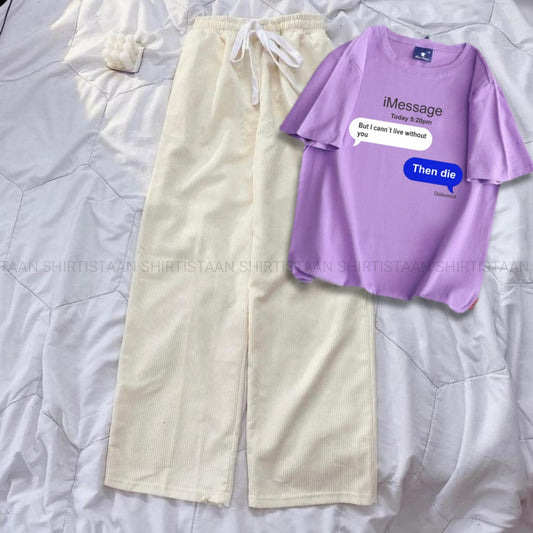 LILAC TEE IMESSAGE WITH BEIGE FLAPPER