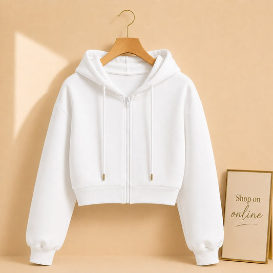 Basic White Crop Zipper