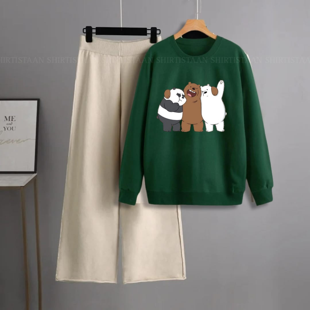 BOTTLE GREEN SWEATSHIRT BEAR TOGETHER WITH BEIGE FLAPPER