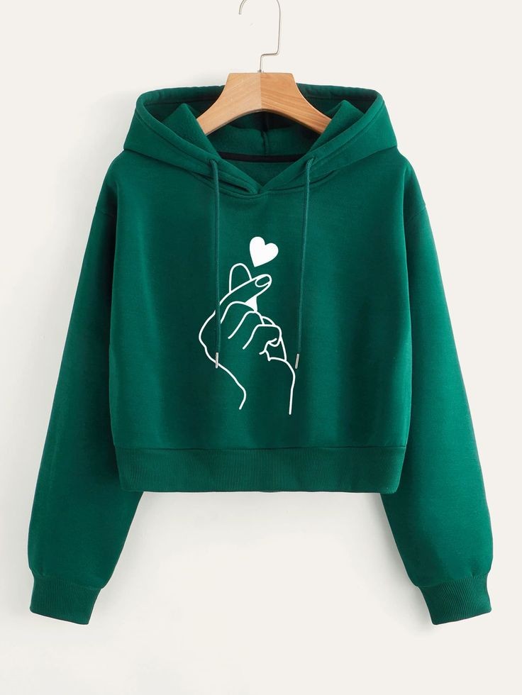 BOTTLE GREEN CROP HOOD LOVE CHARM