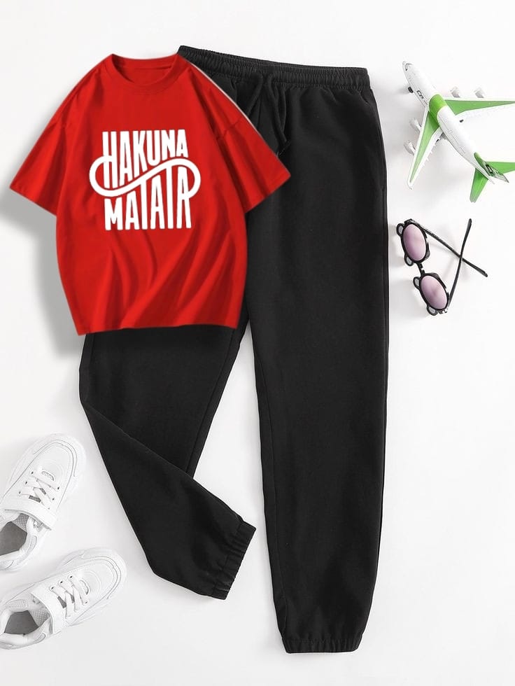 HAKUNA MATATA RED TEE WITH BLACK TROUSER