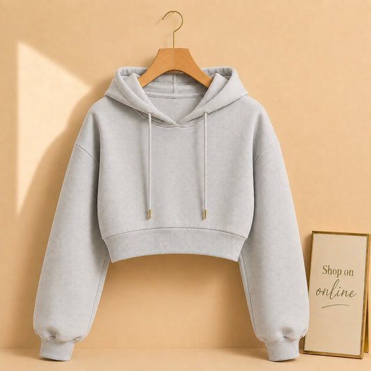 Basic Grey  Crop Hoodie