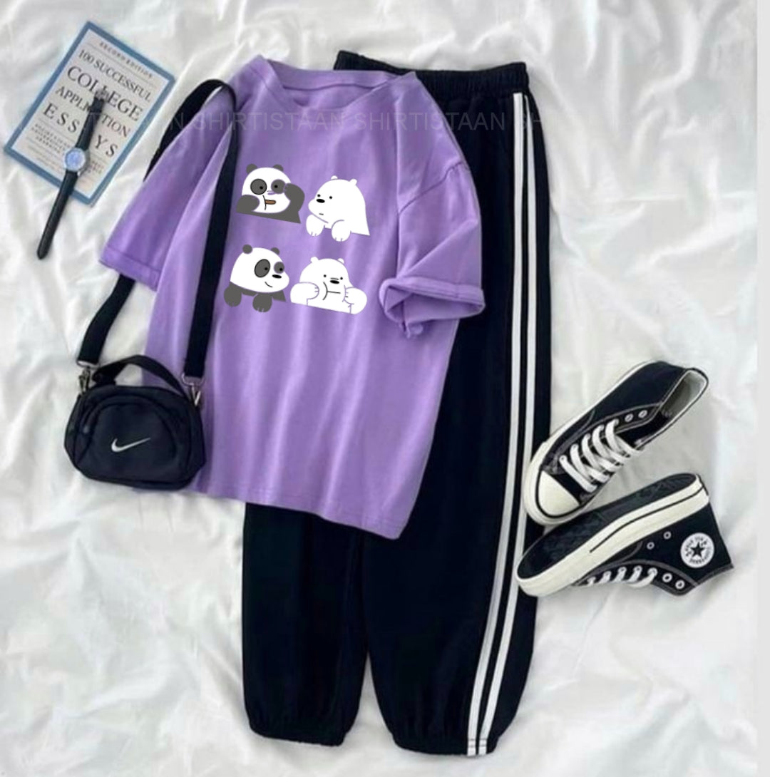 LILAC TEE FOUR BEAR WITH STRIPE TROUSER