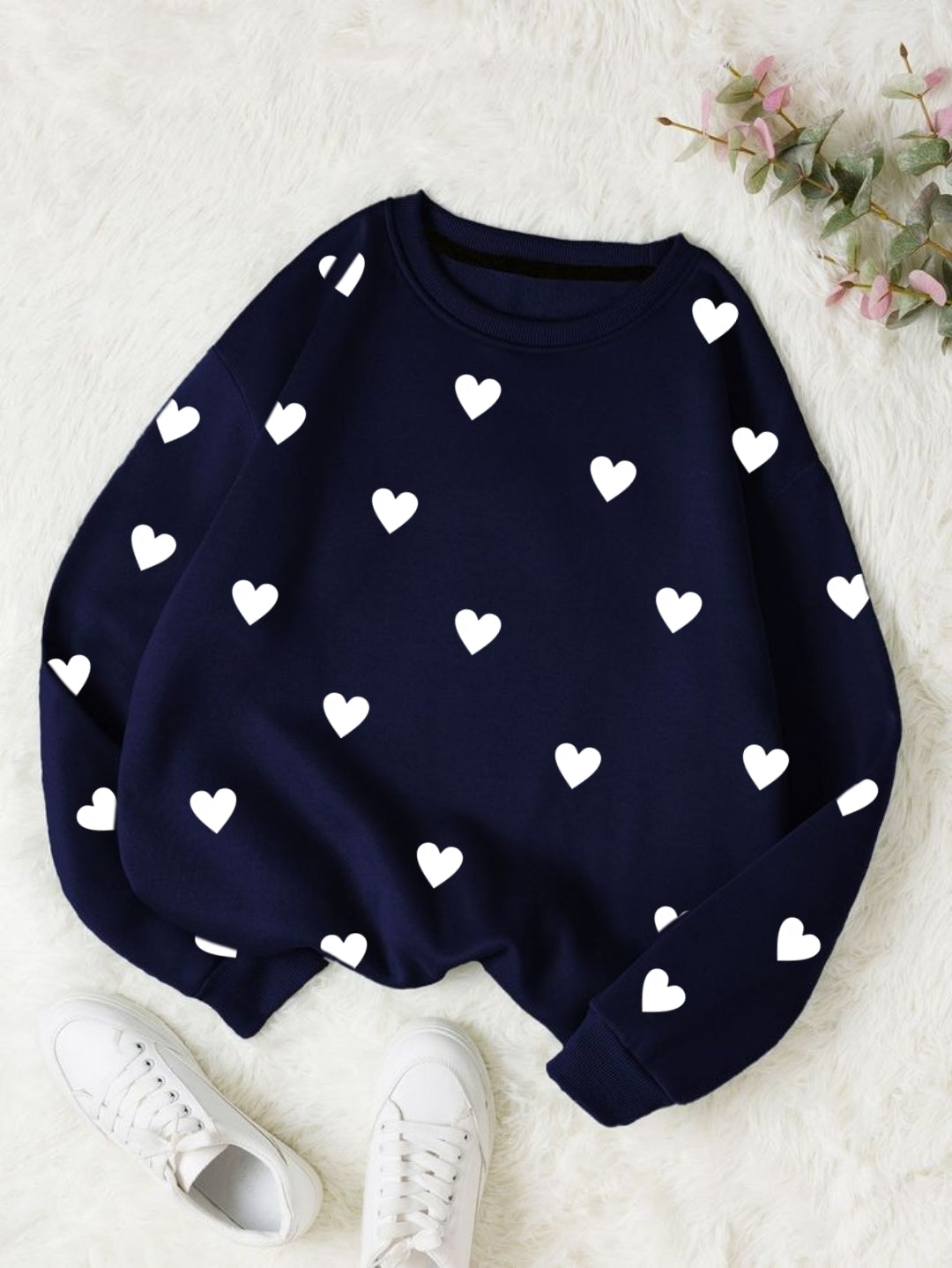 FILLED HEART ALL OVER NAVY BLUE SWEATSHIRT