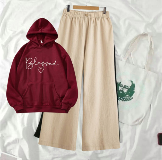 BLESSED MAROON HOOD WITH BEIGE FLAPPER